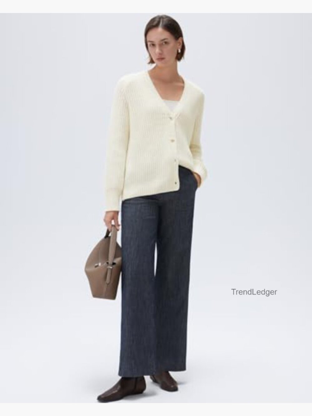 Oversized Long Sleeve V-Neck Cardigan Sweater, 12% Wool Blend, Loose Fit - Picture 3 of 7